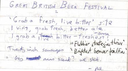 [IMG: Various on pad of paper, incl. Twenty-inch sausage = Gay anus scent? We shit.   and   = Flabbier strategies thrive]